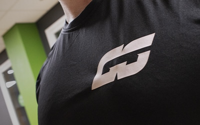 GS logomark on black t-shirt